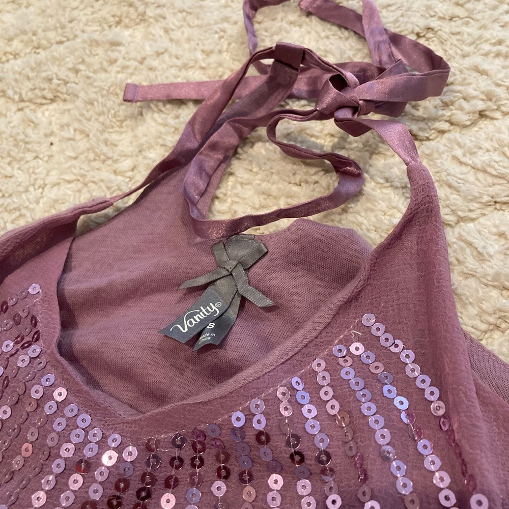 Sequins Light mauve/purple ribbon halter, S